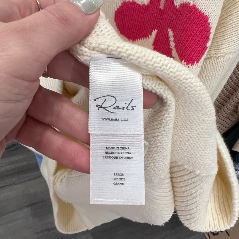 $275 Rails Ivory Hibiscus Zoey Pullover Floral Knit Sweater size Large - Picture 8 of 9